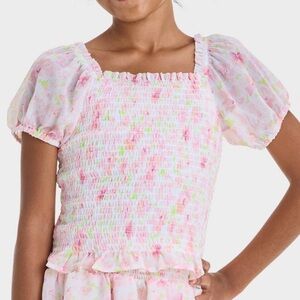 Cat & Jack Girls Large Floral Print Smocked Top